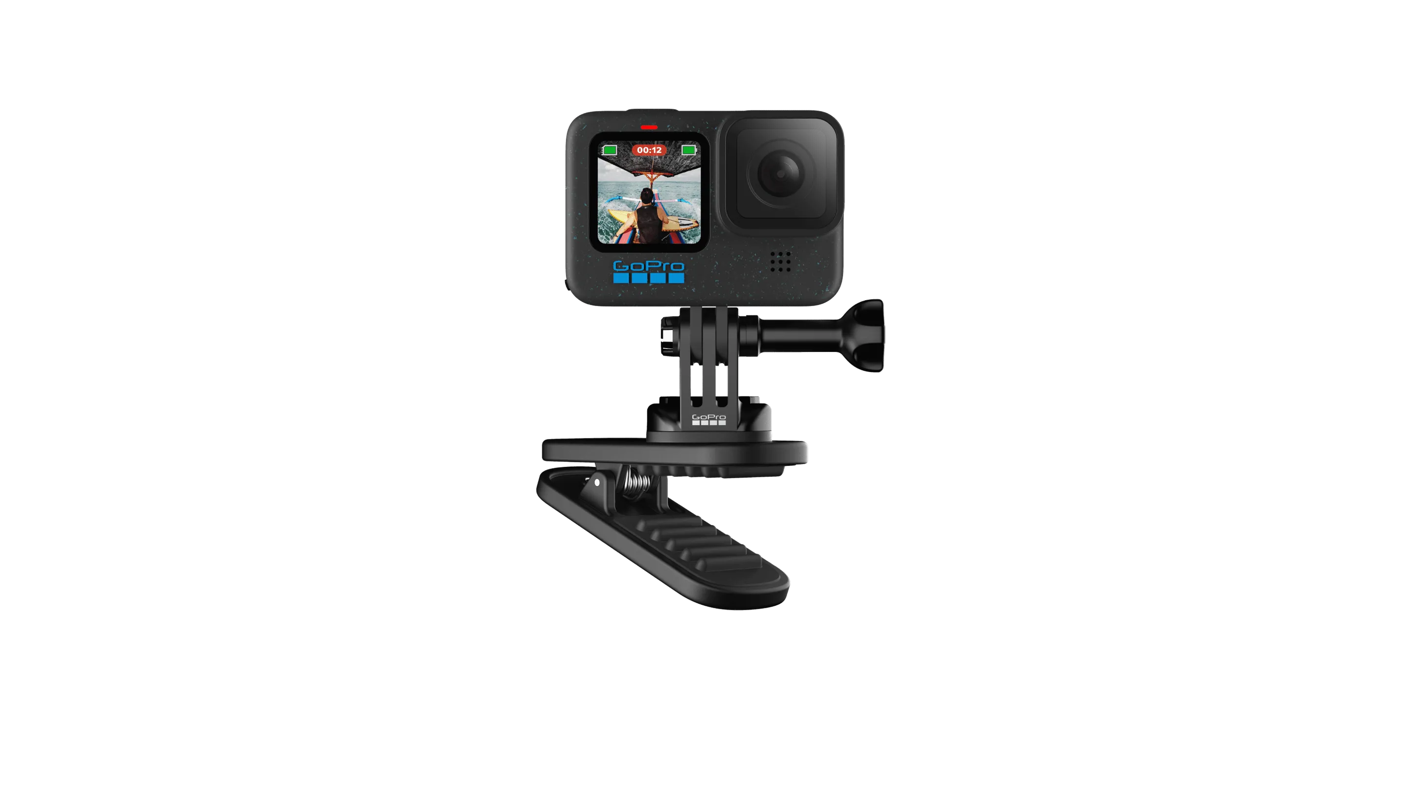 GoPro 磁吸旋轉夾，夾在背包帶上