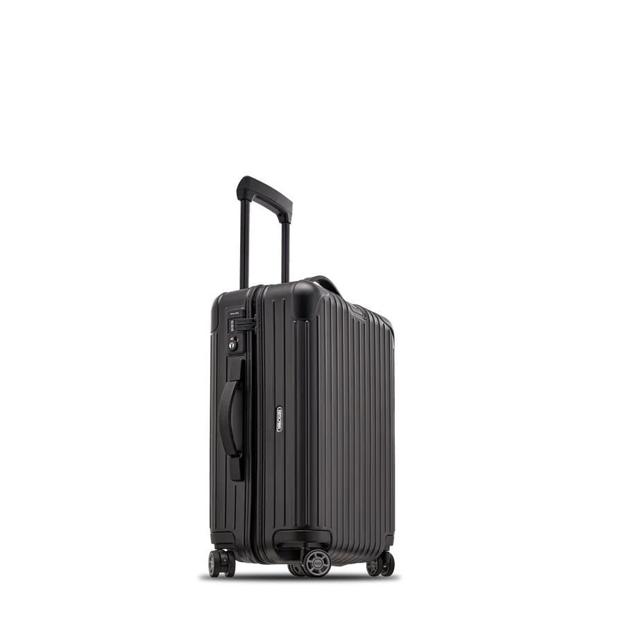 RIMOWA Salsa 黑色加厚登機箱斜側面,拉桿拉起