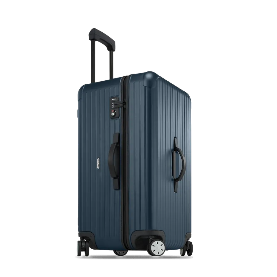 RIMOWA Salsa Sport 銀河藍行李箱斜側面,拉桿拉起